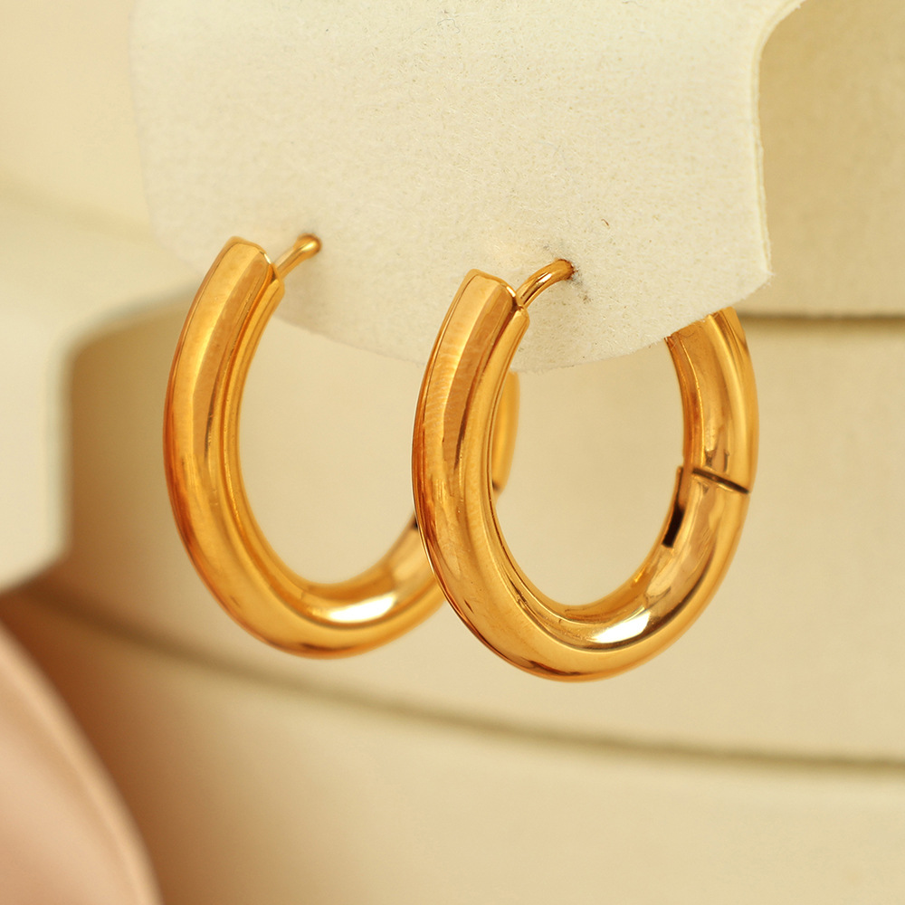 1 Pair Simple Series Classic Solid Color Stainless Steel Gold Color Women's Hoop Earrings h5 